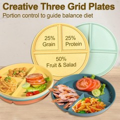 Divided Plates for Adults (8 Packs), 8 Mix Colors-9IN-8 Packs, 8 Colors