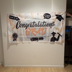 Congratulations Grad Banner – White, Orange, Black Party Decor