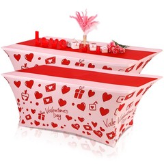 Oudain 2 Pcs Valentine’s Day Stretch Table Cover 6 Feet Red Heart Valentine’s Da