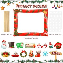 Christmas Photo Booth Props 53 PCS Set – Large Frame 30×25.6 in, Pose Sign Pi…