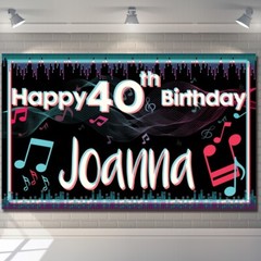 Birthday Gold Backdrop Background Banner Any Name, Age Music Party decoration