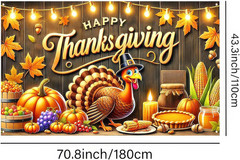 Thanksgiving Banner 71×43″ – Fall Outdoor Decor with Turkey & Pumpkin Design