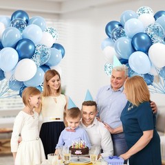 60pcs Blue and White Balloons 12inch with Pastel Pearl Light Blue Confetti Wh…