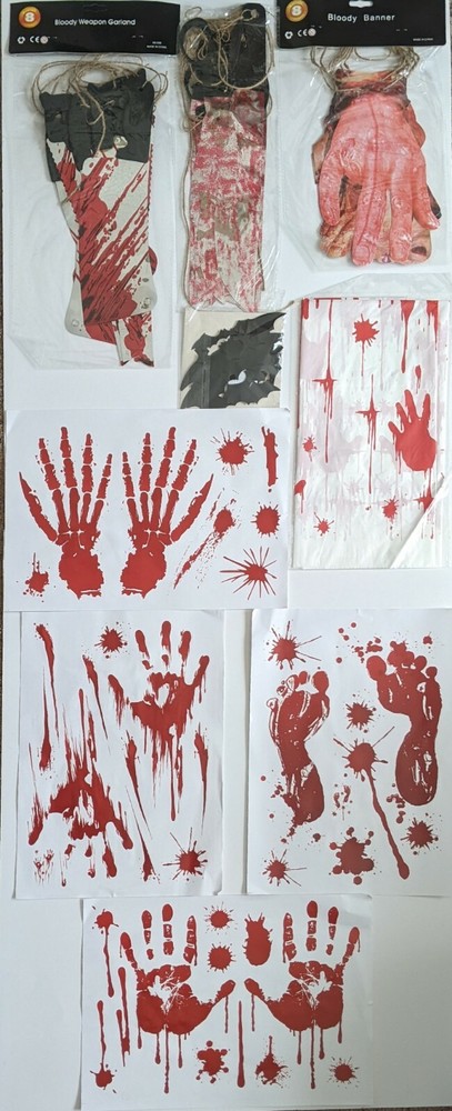 Halloween Party Decorations Set Horror Gore Blood Banners Knives Bats Creepy