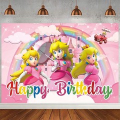 Super Mario Princess Peach Birthday Backdrop Castle Background Photo Banner