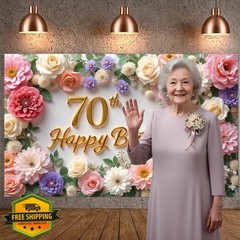 Flower 70th Birthday Banner Decorations for Women Pink Roses Floral Happy 70t…