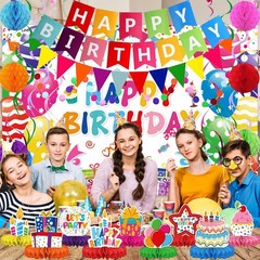 Birthday Decorations Kit, Happy Birthday Party Banner, Honeycomb Balls, Metal…
