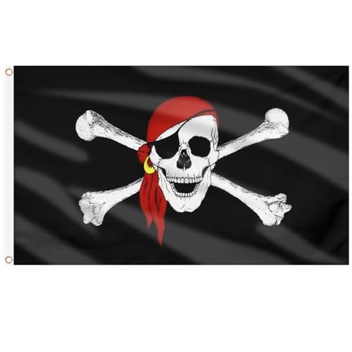 Pirate Flag for Outside 3×5 Ft, Large Jolly Roger Flag for 1 Pc Red-Scarf
