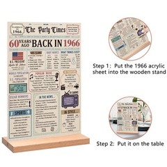 60th Birthday Decorations for Men & Women – Vintage 1966 Acrylic Table Sign & Po