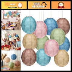 12 Pcs 8″ Burlap Hanging Paper Lanterns – Boho Party Decor for Classroom, Weddin