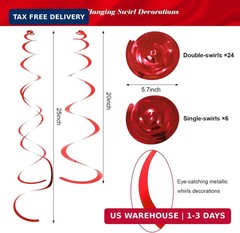 Fumwase Party Swirl Decorations Red Shinny Foil Hanging Swirl Decorations Plasti