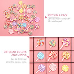 36PCS Clay Lollipop Candy Embellishment DIY Rainbow Color Lolly Crafts (Random)