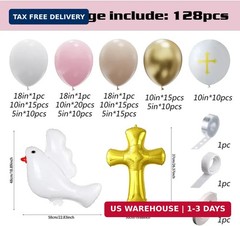First Communion Pink Balloon Garland Arch Kit, Girl Baptism Christening Party De