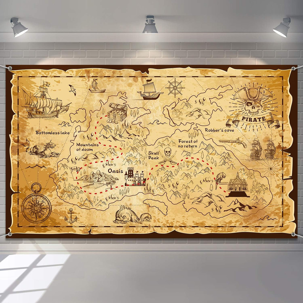 Halloween Pirate Treasure Map Backdrop Pirate Theme Background Jewelry Map Banne