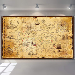 Halloween Pirate Treasure Map Backdrop Pirate Theme Background Jewelry Map Banne
