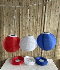Red, White & Blue LED Vinyl Lanterns, Chinese / Japanese Hanging Paper Good Cond
