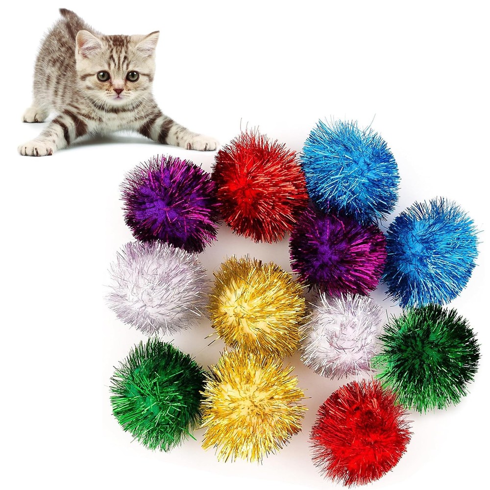 , 12 Pack 2 Inch Glitter Tinsel Sparkle Fuzzy Balls Pom Poms Ball for DIY Cra…