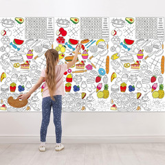 Giant Paper Coloring Tablecloth for Kids Huge Food Fun Design World Posters Acti