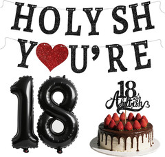 Funny 18th Birthday Decorations for Girls Boys – Glitter 18th Birthday Banner, A
