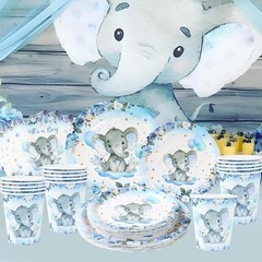 Decoraciones para baby shower elefante, platos, vasos y servilletas, 24 piezas.