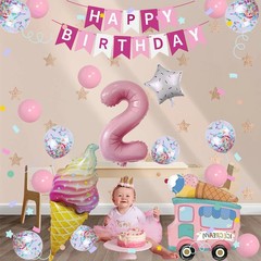 2nd Birthday Decor, Ice Cream Balloons & Cone Hat to Celebrate Your Special Girl