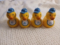Lot of 4 Assorted Rubber Ducks Jeep. Blue Hat Rubber Duck