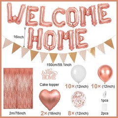 Rose Gold Welcome Home Decorations – Balloon Banner, Heart Foil Balloons & Fring
