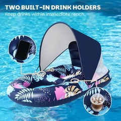 Inflatable Pool Floats with UPF50+ Canopy-Removable-120° Adjustable, Large Po…