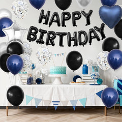 Navy Blue Black Birthday Balloon Set Confetti Banner Party Decorations AdultsXL