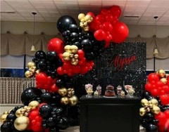 Black Gold Red Balloons Garland Arch Kit, 141Pcs Latex 141-black-gold-red