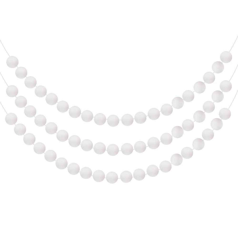 3pcs Pom Pom Garland 6.6 ft 20 Balls for Crafts Decor(White)