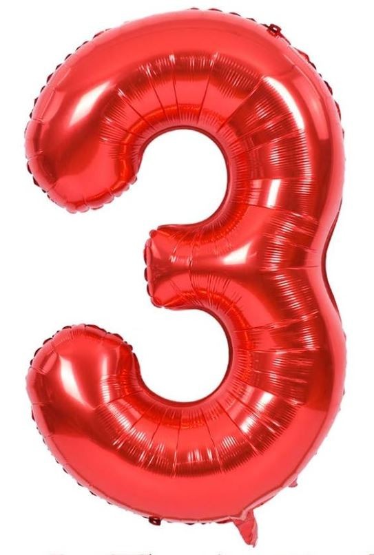 BRAVA! Number “3” Single PC 34” Foil Balloon – Red