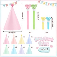 48 PCS Rainbow Party Hats Pastel Cone Macaron Themed for Kids and Adults Birt…