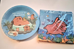 Capybara Birthday Tableware Decorations, 10pack plates, 20pack napkins Animal