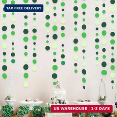 Green Party Decorations Ombre Green Circle Dots Garland Hanging Paper Polka Dot