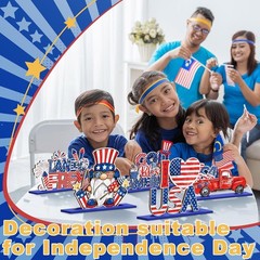 6 Pcs 4th of July Table Decorations, Memorial Day Patriotic Wooden Table Centerp