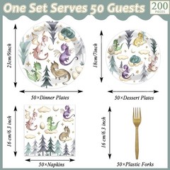 Dragon Birthday Party Decorations Magic Watercolor Tableware Set for Kids