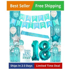 18th Birthday Decorations for Girls Teal – 18th Birthday Banner Cake Topper T…