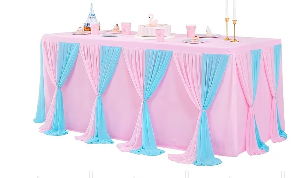 Pink Blue Tulle Tablecloth 8Pack Stretchable Cross Table Cover 4ft
