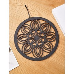 Bohemian Round Wooden Wall Decor with Six Floral Appliques European Crafted