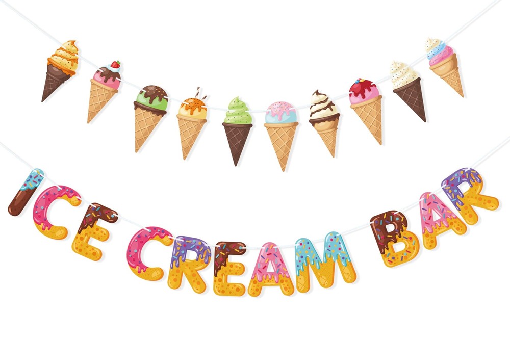 Ice Cream Party Decor, Garland Banner, Wedding Shower Theme, Multicolor