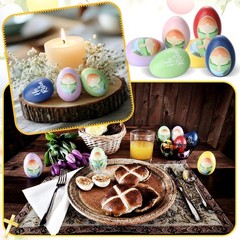 12 PCS Wooden Easter Egg Religious Decor He Is Risen Colorful Resurrection