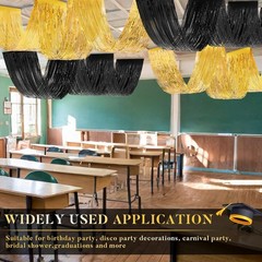 4 Pcs 15ft Gold and Black Metallic Foil Ceiling Fringe Curtains, Graduation