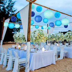 15 Pcs Navy Blue Party Decorations – Easy Assemble Tissue Paper Pom Poms & Honey