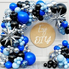 ALL-IN-1 Blue and Black Balloons Arch Kit with BONUS Blue, Black, Silver