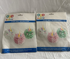 New 2 (3 pk) 9″ Unicorn Puff Balls Decorations Tissue Paper Pom Poms 321 Party!