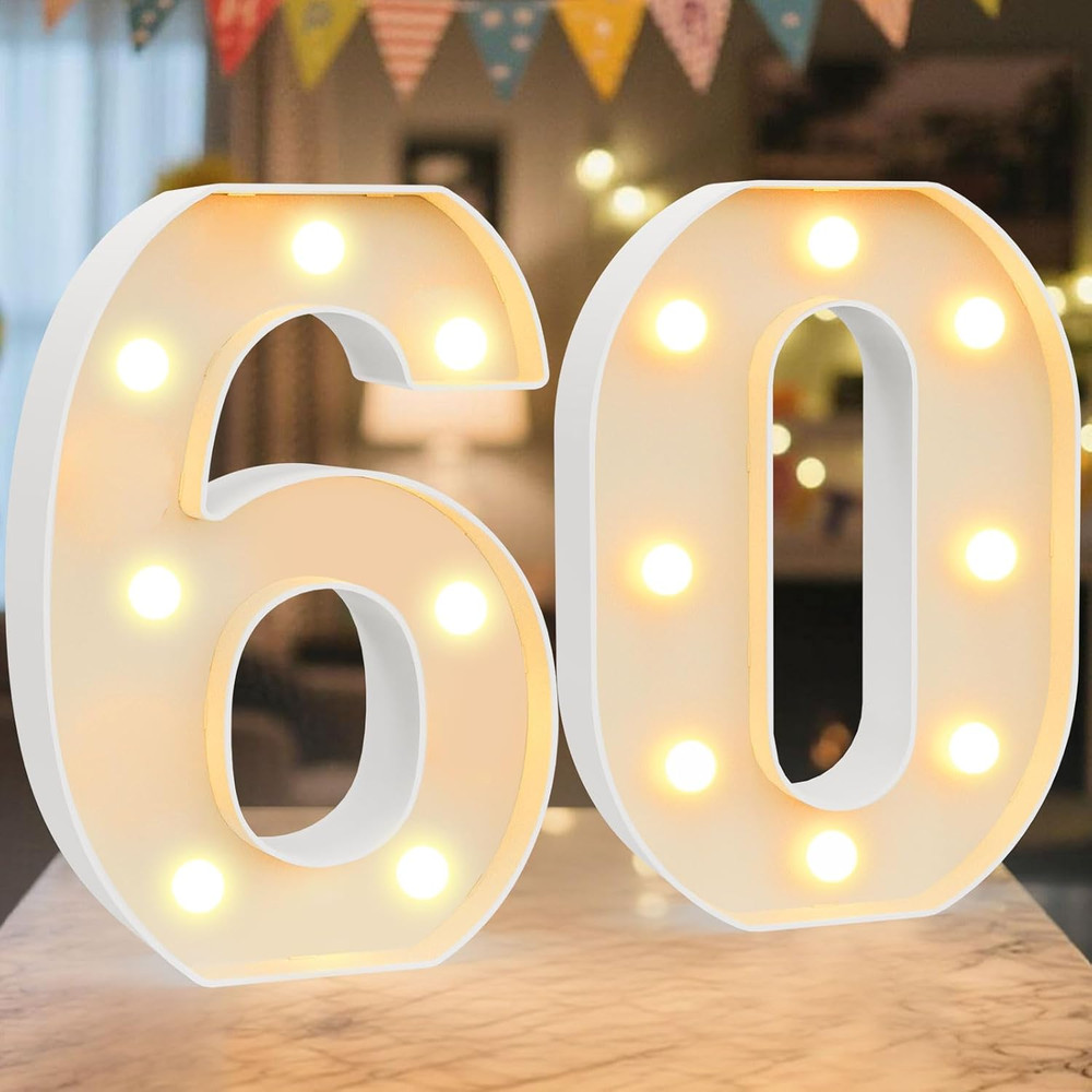 8.86 Inch Marquee Light up Numbers 60 for Party Decorations | Birthday Number De