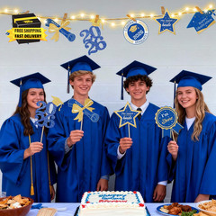 Graduation Decorations for Class of 2026-30Pcs Glitter Blue Gold Graduation Tabl
