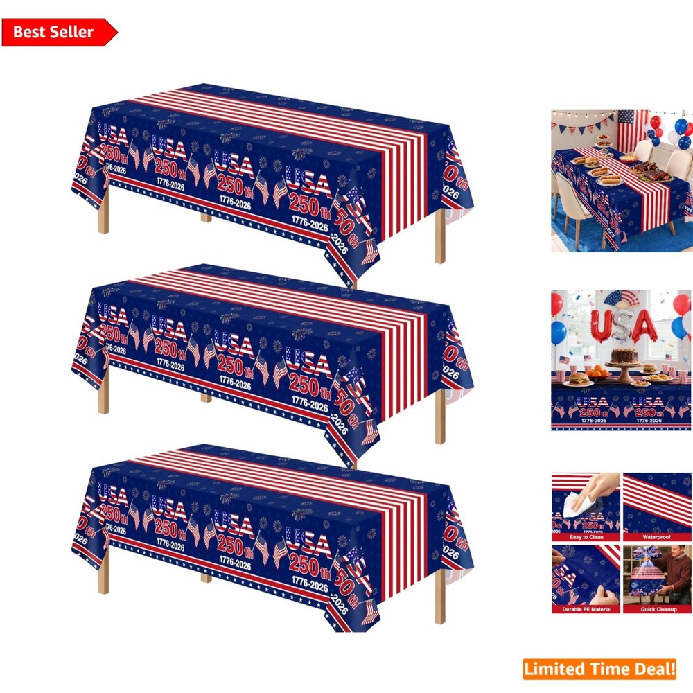 Vibrant 4th of July Table Decorations – 3 Patriotic Tablecloths (108 x 54 in)