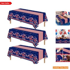 Vibrant 4th of July Table Decorations – 3 Patriotic Tablecloths (108 x 54 in)
